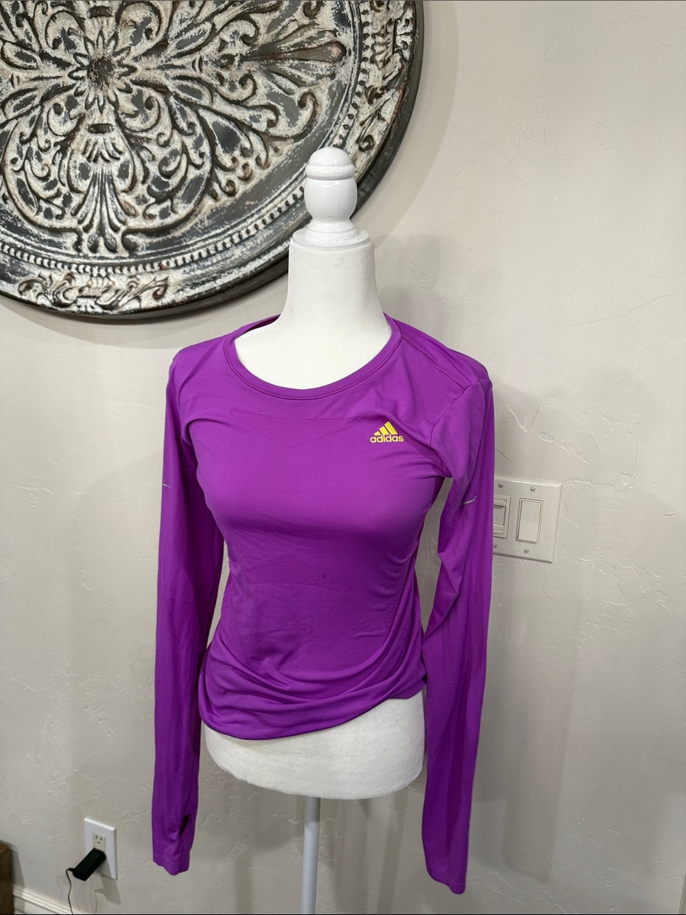 adidas Purple Long-Sleeve Athletic Tee with Yellow Logo